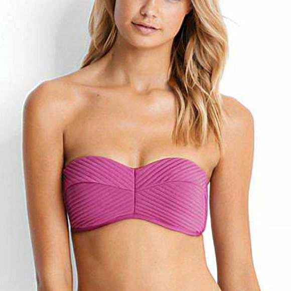 Seafolly Quilted Bustier‎ Bandeau Bikini Top Berry US
